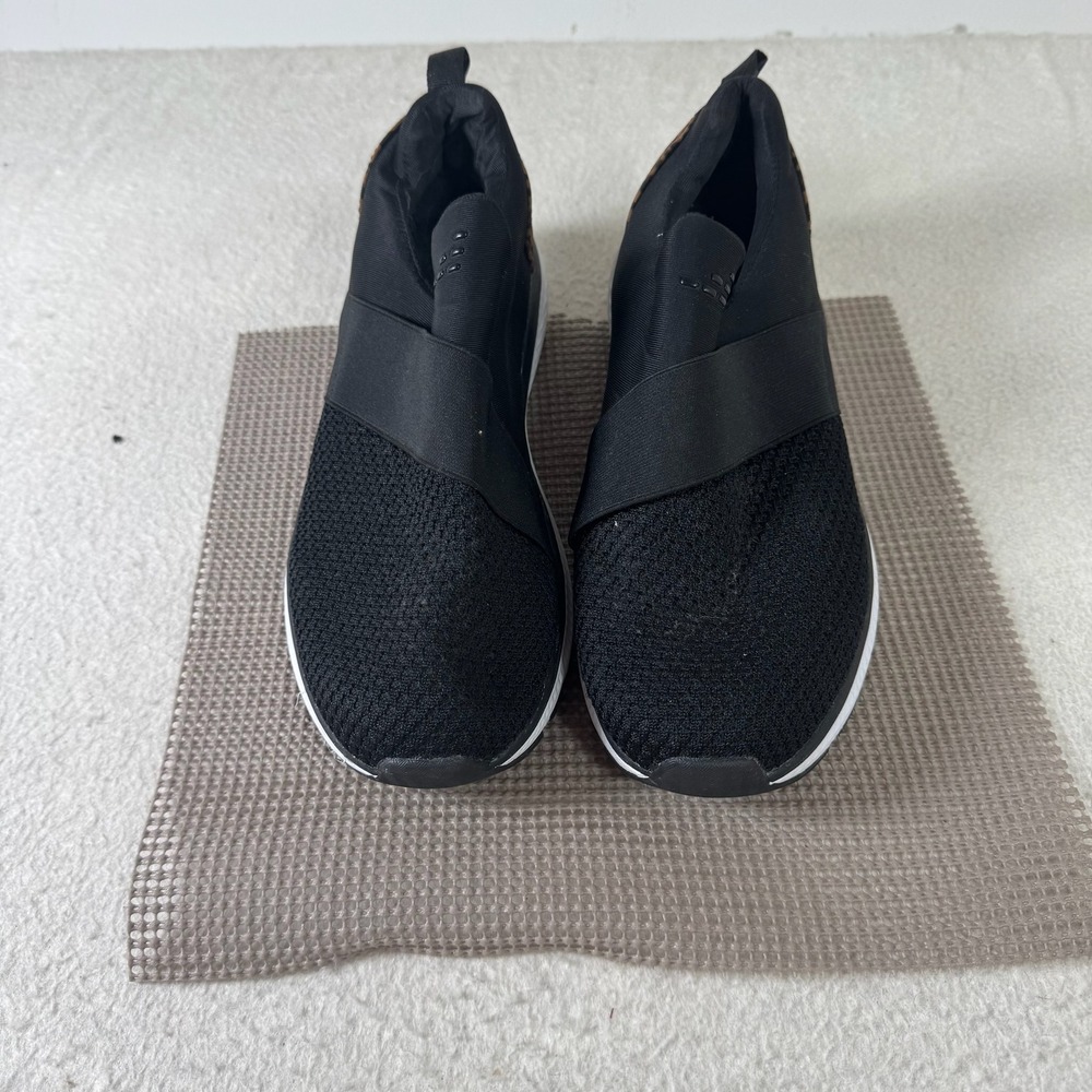 BCG Slip On Sneakers Womens 9.5 Black Leopard Print Elastic Strap Good Condition